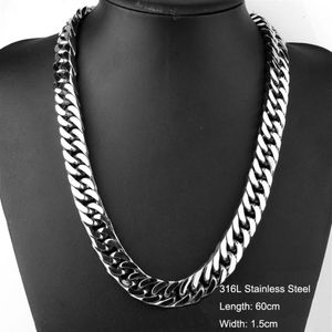 Нержавеющая сталь 316L, модное ожерелье-цепочка с кубинскими звеньями для мужчин, хип-хоп, блестящие аксессуары в стиле панк, 60 см, 1 5 см309s