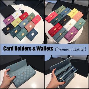 Premium Leather Fashion Card Holders and Wallets Purse Card Bags with Gold Square Metal Logo