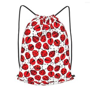 Sacos de compras Red Ladybugs Drawstring Backpack Homens Gym Workout Fitness Sports Bag Bundled Yoga para Mulheres