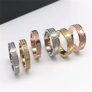 Modeschmuck voller Diamanten Titan Stahl Silber Liebesring Männer und Frauen Roségold Ringe für Liebhaber Paar Schmuck Geschenk241D