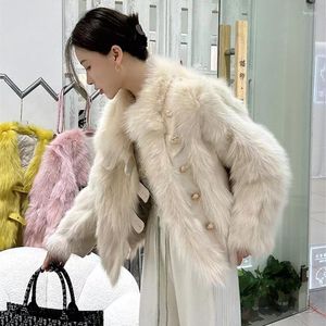 女性の毛皮2023冬のヘインエレガントなグラスコートセレブリティスタイルファッションスリムショート