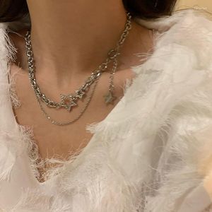 Halsband Trend Zirkon Intarsien Stern Anhänger Halskettedoppelte Schicht Kette Frauen Mode Schmuck Geburtstag Party Geschenk Hip Hop Kurze