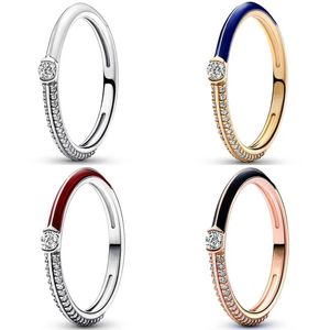 Wedding Rings 925 Sterling Silver Golden Shine ME Pave Blue White Red Black Dual Ring With Crystal For Women Gift Jewelry 230928