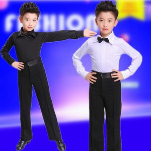 Scene Wear Classical Black Boys Latin Dancing Shirts Långärmning Modern Tango Dance Clothing Top Kids Performance Costumes