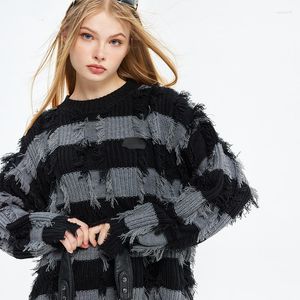 Suéteres femininos 2023 outono e inverno mulheres borla rasgado estilo de rua camisola moda preguiçoso solto pulôver manga comprida casaco de malha