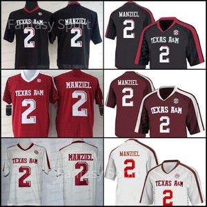 2 Johnny Manziel Texas Aggies College Football Jersey Manziel Costura Mens Clássico Mangas Curtas Branco Preto Vermelho Escuro S-XXXL