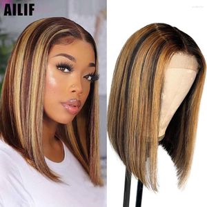 Highlight Bob Wig Human Hair Lace Front Wigs 13x4 Straight Colored Short