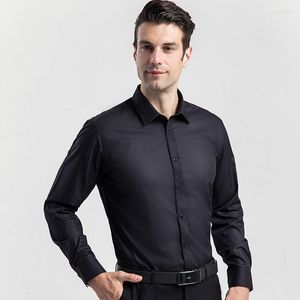 Camicie eleganti da uomo 2023 Camicia in fibra di bambù Business professionale manica lunga elastica antirughe tinta unita