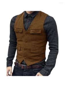 Mäns västar plus kostym Vest Solid Color Slim Fit Single-Breasted Herringline Waistcoat Handsome Wedding Man's Clothes Work