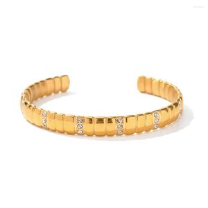 Strand Stainless Steel PVD 18K Gold Plated Tarnish Waterproof Simply Zircon Bangles For Woman Jewelry Wholesale Trendy