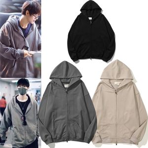 Hoodies sólidos masculinos e femininos casaco com zíper fino deus cinza estilo high street estilo europeu e americano marca de moda com capuz casaco suéter