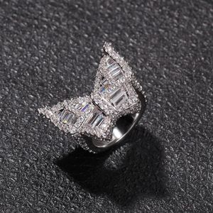 Anéis de diamante borboleta CZ micro pavimentados com zircônia cúbica moda masculina hip hop anel de ouro joias254e