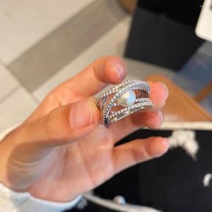 Cluster Ringe 2023 Mode Vintage Wicklung Mehrschichtige Perle Ring Für Frauen 925 Silber Farbe Offene Hochzeit Party Klassische Schmuck