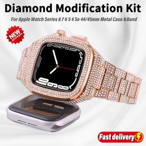 Apple Watch S9 9 Band Luxury Full Diamond Modification Kit 45mm 44mm Diamond Case Steel Strap IWATCHシリーズ8 7 6 SE 5 4ファッションループ