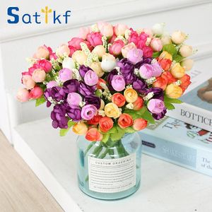 Dekorative Blumen, Herbstfarbe, 15 Köpfe/Strauß, kleine Knospenrosen, Hochblätter, Seide, künstliche Blumen, DIY, Hochzeit, Zuhause, Weihnachtsdekoration, Blumengeschenke