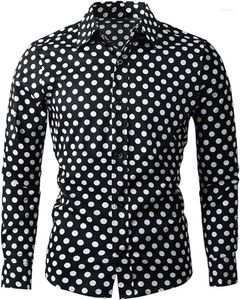 Herrenhemden 2023 10 Farben Polka Dot Langarm Slim Shirt 3D-gedrucktes Revers Knopf Top Kleidung Designer Design S-6XL