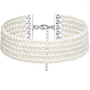 Choker Fashion Multilayer Elegant White Pearl Collar Necklace For Women Pärlad handgjorda bröllop Banguet Vintage smycken