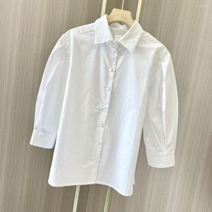メンズカジュアルシャツホワイトシャツ7ポイントロングバルーンスリーブストレートチューブスモールルーズボディバージョン