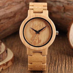 Wristwatches Full Wooden Creative Watches Casual Bamboo Wood Men's Wrist Watch Nature Band Fold Clasp Quartz Women Clock