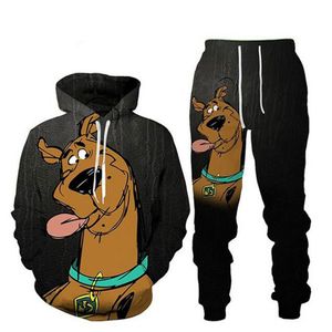 Cała-nowa moda kreskówka scooby bluza bluza scooby doo joggery zabawne 3d drukuj unisex bluzy spodnie J033163p