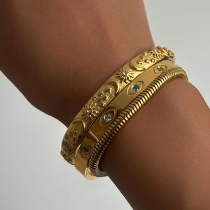 Armreif Edelstahl 18K Gold Stern Mond Sonne Armband Vintage Bunte Zirkon Auge Armbänder Für Frauen Mädchen Mode Ästhetischen Schmuck