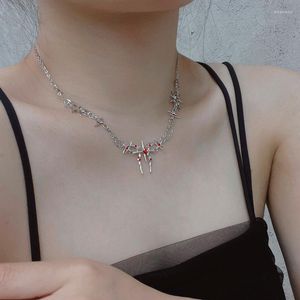 Pendant Necklaces Sexy Gothic Red Cross Necklace For Women 2023 Silver Color Butterfly Accessories Y2k Girl Girlfriend Gift Charm