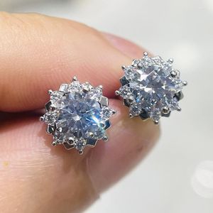 Stud Earrings Huitan Flower Shaped With Crystal Cubic Zirconia Exquisite Accessories For Women Wedding Engagement Party Jewelry