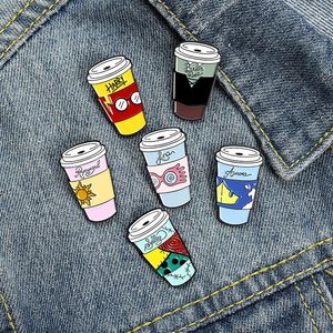 Cartoon Strange Milk Tea Cup Brooches For Shirt Anti Light Buckle Alloy Paint Travel Commemorative Badge Collar Hats Clothing Pins257i