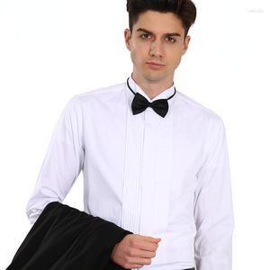 Herrklänningskjortor 2023 Business Stand Collar Wedding Tuxedo Shirt For Men White French Cufflink Long Sleeve