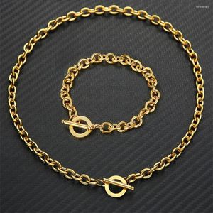 Halskette Ohrringe Set Hip Hop Stil Gold Schwarz Farbe Edelstahl Kette Für Frauen Link Toggle Armband Halsketten