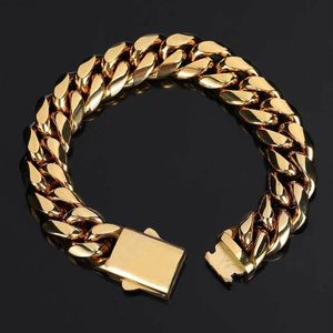 Charm armband hip hop rock smycken anpassad namn 18k guld pläterad miami kubansk länk kedja rostfritt stål armband för män 2303240o