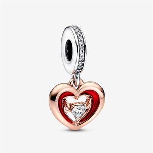 Charms 925 Sterling Srebrny dwukolorowy Radiant Heart Dangle Charms Fit Fit Oryginalna europejska bransoletka moda moda Wesder Engagem297m