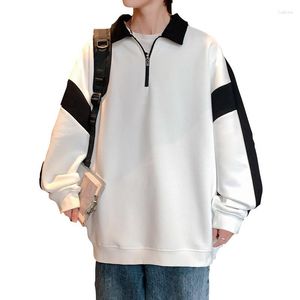 Herrtröjor vita mörkgrå svart polo hoodie halv cardigan lapel t-shirt lapptäcke färg skjorta