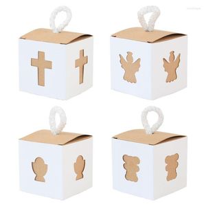 Presentförpackning 25/50 st Retro Kraft Paper Square Candy Box Baby Shower Favor Packaging med rep bröllop födelsedag dop Party Supply