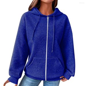 Kvinnors hoodies Kvinnor Löst fit hoodie fashionabla hooded cardigan jacka för vår hösten snygg blixtlås packet regelbundet