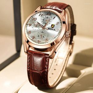 Wristwatches wokai sıradan iş erkekleri izlemeler deri grup kuvars erkekler fiyat damlası reloj hombre montre homme