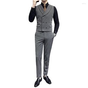 Chalecos para hombres 2023 Traje Chaleco Solapa Doble Pecho Desfile de moda Love You Trend Vestido de hombre de dos piezas