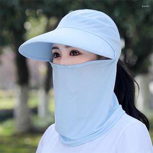 BERETS OUTDOOR UNISEX SUMMER日焼け止めハットマスクソリッドカジュアルブリムUV抵抗性釣りの登山自転車乗馬太陽