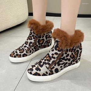 Boots Suede Leopard Print Snow Women 2023 Warm Plush Lined Winter Woman Plus Size 42 Anti Slip Flat Heels Cotton Shoes