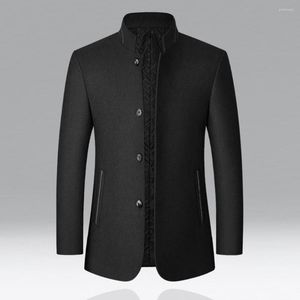 Erkek Ceketler Erkek Yün Ceket Stand Yaka Pansuman Sonbahar Kış Soğuk Geçirmez Düğmeler Palto Rüzgar Dergisi