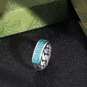 Bagues de bande pour hommes pour femme Designer Bague en argent émail bleu Hip Hop Hommes Gamme Bijoux de fête Femmes 925 Sterling Amour Couple G Anneaux 270W