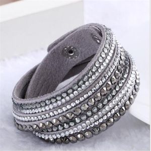 2017 New Leather Bracelet Rhinestone Crystal Bracelet Wrap Multilayer bracelets for women pulseras mulher Jewelry G24227O