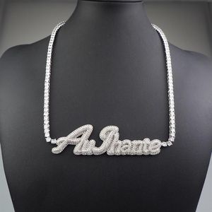 Custom Name Cursive Letter Tennis Chain Necklace for Women Micro Pave Pendant Solid Back Hip Hop Rock Street Jewelry2451