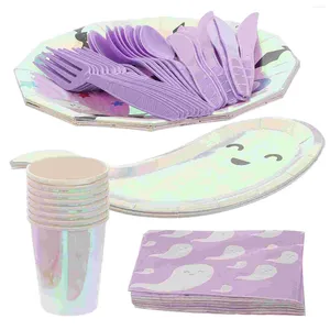 Disposable Dinnerware Halloween Supplies Paper Plate Cup Suit Party Fork Cutting Tool Pink Plastic Silverware