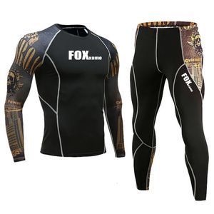 Rowerowe koszulki Zestawy do biegania MENS SET Kompresyjne Tshirt Pants Sport Long Rleeves Fitness Rashguard Gym Leggingi Ubrania Wędkarstwo Walk 230928