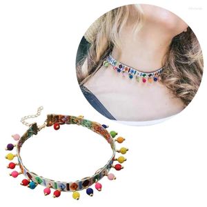 Choker Embroidered Colorful Ball Tassels Necklace Short Clavicle Chain