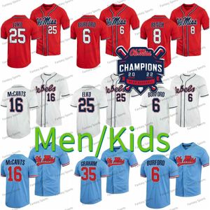 Ole Miss Rebels Baseball-Trikots Kevin Graham 23 Josh Mallitz Kemp Alderman Tim Elko Peyton Chatagnier Hunter Elliott College Champions Jersey Custom Herren Kinder