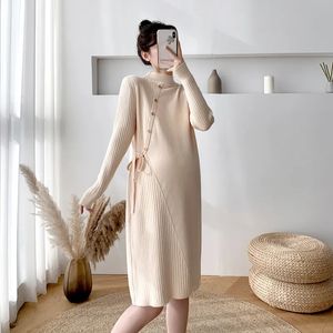 Suéteres de maternidade A261 # outono inverno grosso quente malha maternidade suéteres longos uma linha vestido fino roupas para mulheres grávidas moda gravidez 230928