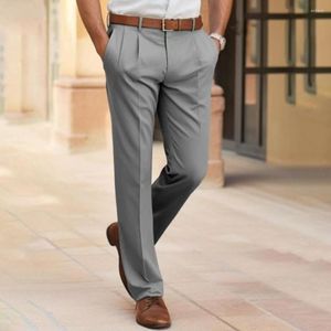 Herrdräkter Eleganta rakbensbyxor Premium Slim Fit Suit Pants Classic Solid Color Mid-Rise Straight Leg for Business