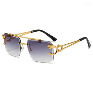 Sonnenbrille 2023 Doppelbrücke Diamantschliff Mode High-End-Leopardenkopf Farbverlauf Sonnenschutz Metall UV-Schutz